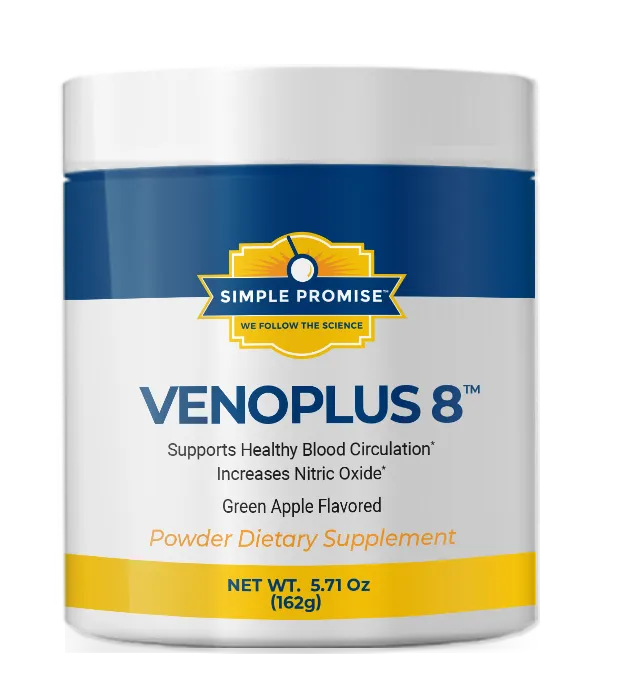 Front label of VenoPlus 8 powder dietary supplement jar, green apple flavored, net weight 5.71 oz